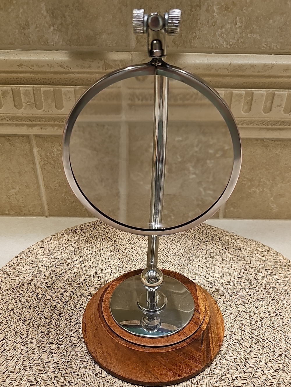 New Hearth & Hand With Magnolia Magnifying Glass With Chrome And Wooden Base - Picture 4 of 7